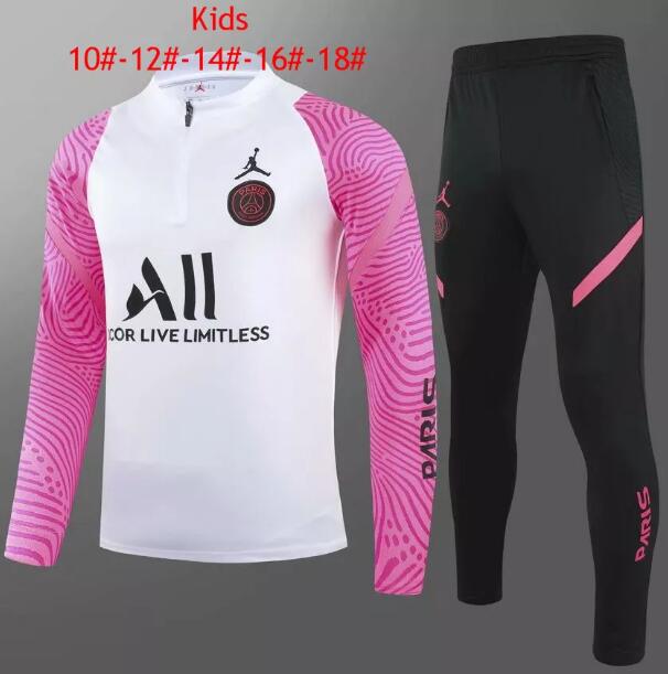 Kids 2021/22 PSG x Jordan White Pink Sweatshirt and Pants Youth Training Suits